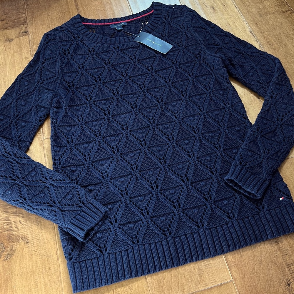 NWT Tommy Hilfiger Classic Navy Open Knit Sweater - Size L